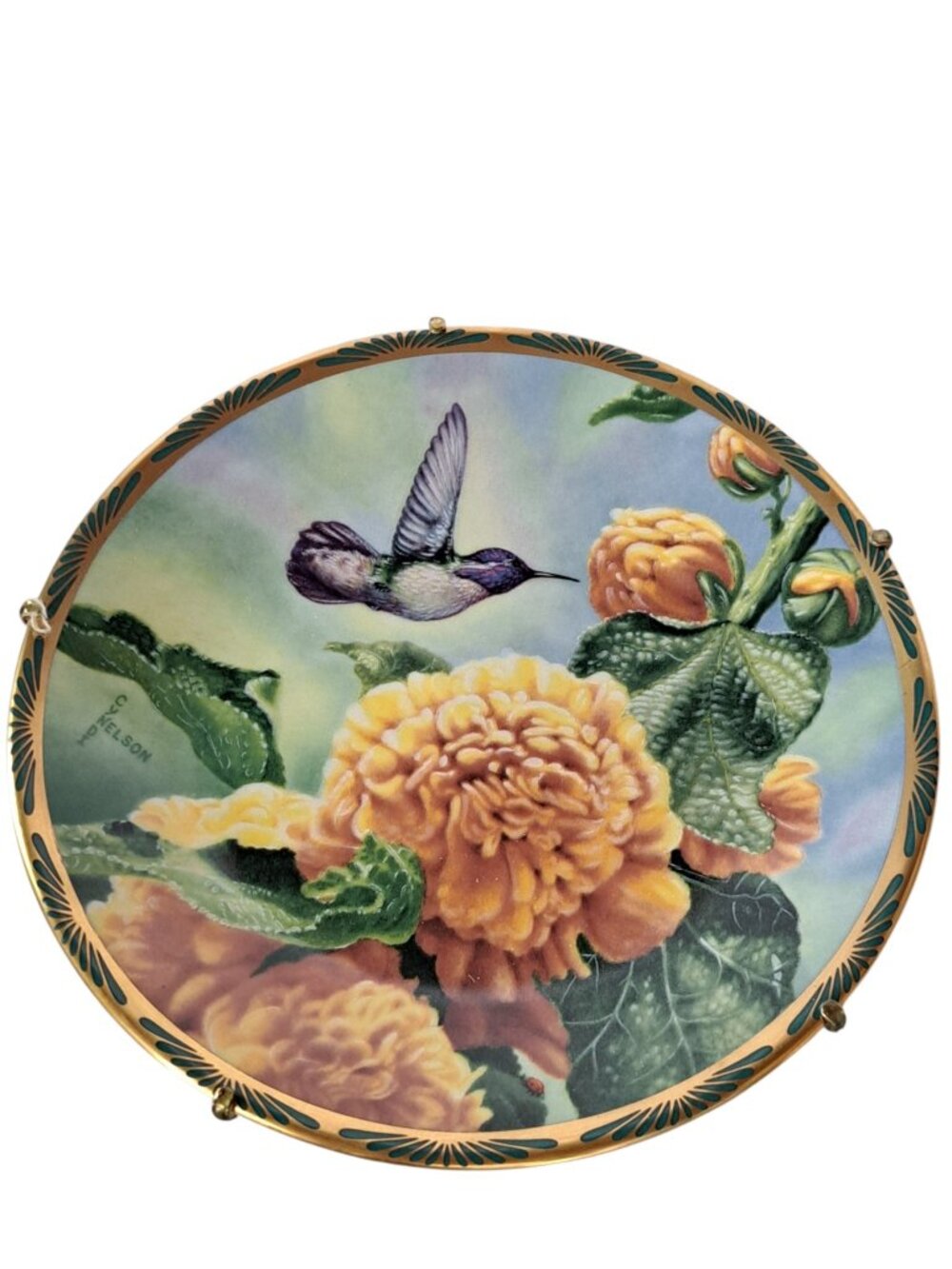 Vintage 1990 Pickard "Costa's Hummingbird and Hollyhocks" Plate By Cyndi Nelson
